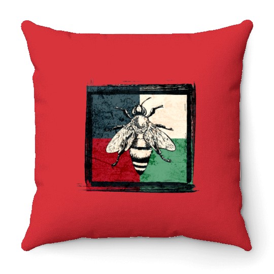 Vintage Bee Insect Colorful Illustration Throw Pillows