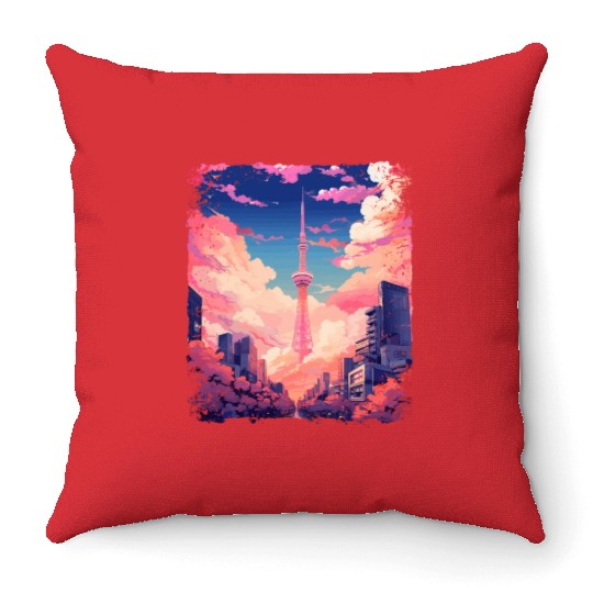Vaporwave Aesthetic Tokyo Skytree Japanese Sight Throw Pillows
