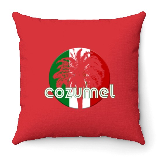 Cozumel Mexico Flag Native Palm Tree Mexican Throw Pillows