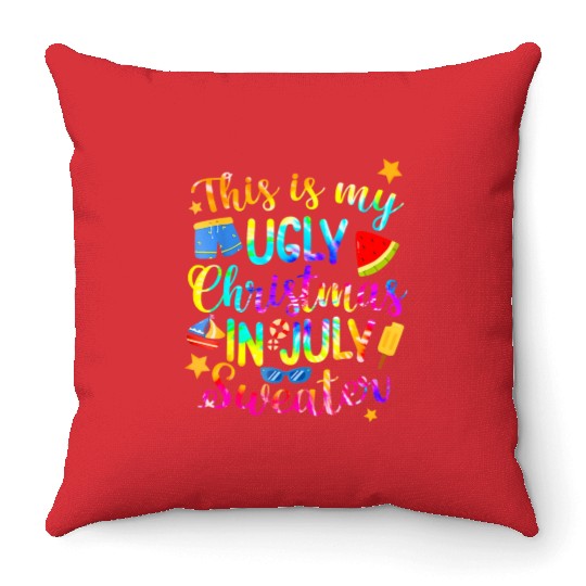 This Is My Christmas In July Sweater Summer Throw Pillows