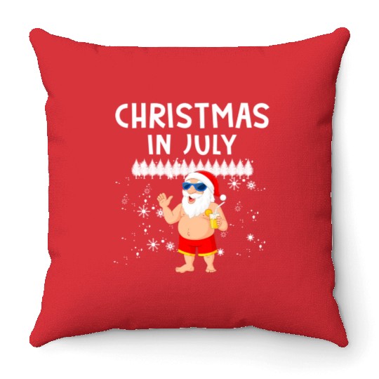 Funny Santa Christmas In July Summer Xmas Gif Throw Pillows