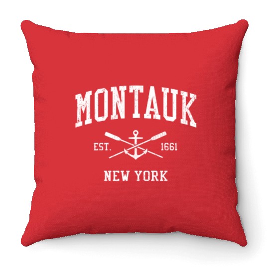 Montauk Ny Crossed Oars Boat Anchor Sports Throw Pillows