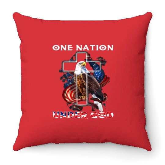 One Nation Under God Jesus Usa Cross Bald Eagle Throw Pillows