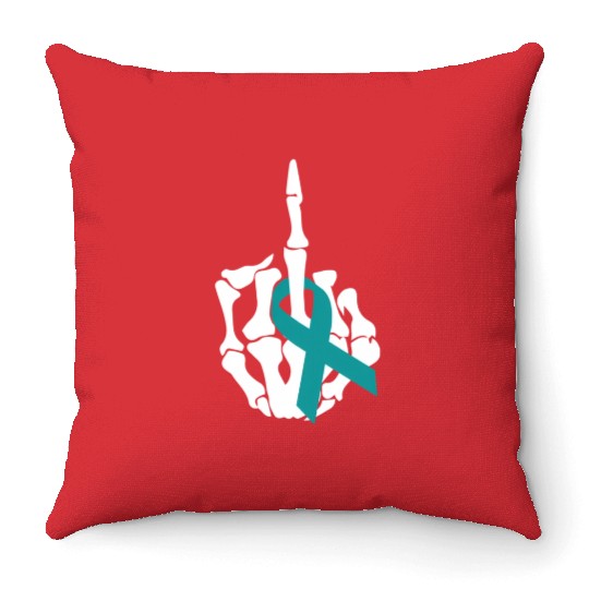 Fuck Ovarian Cancer Middle Finger Ovarian Cancer A Throw Pillows
