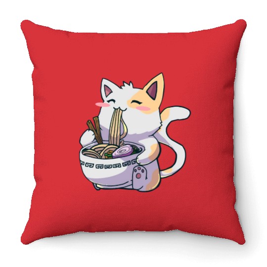 Ramen Cat aii Anime Japanese aii Neko Throw Pillows