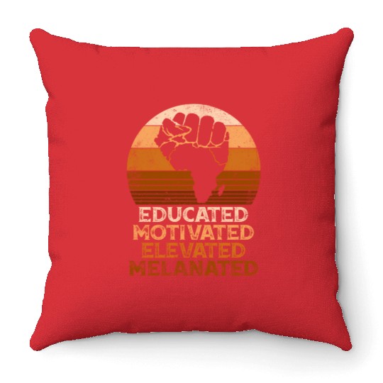 Juneteenth Educated Motivated Elevated Melanated M Throw Pillows