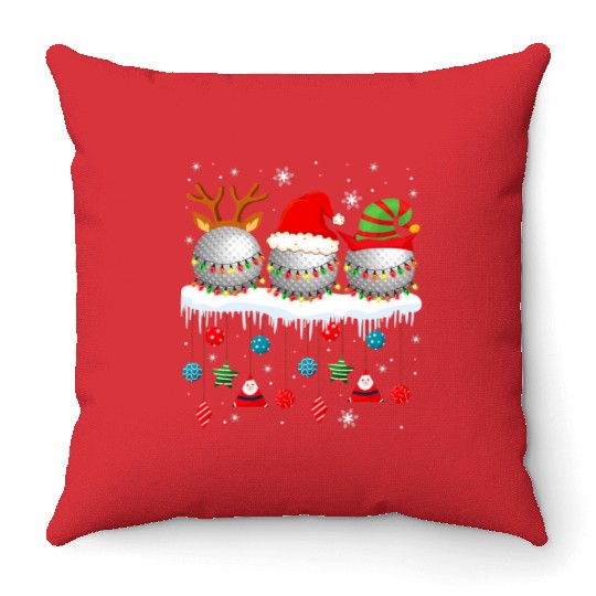 Three Santa Reindeer Elf Golf Balls Christmas Throw Pillows
