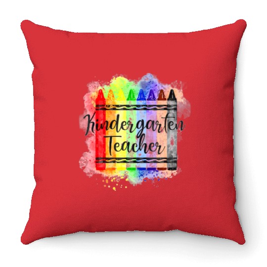 Funny Kindergarten Teacher Crayon Back To School Throw Pillows