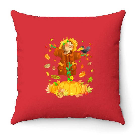 Scarecrow Pumpkin Garden Hello Thanksgiving Throw Pillows