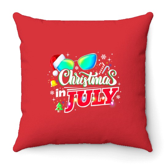 Christmas in July Santa Hat Sunglasses Summer Throw Pillows