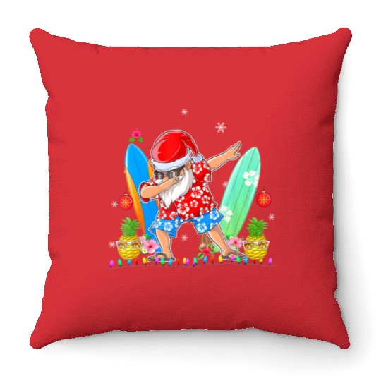 Dabbing Santa Christmas In July Hawaiian Xmas Throw Pillows