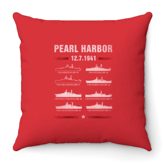 Pearl Harbor Battleship Memorial Day December 7Th Throw Pillows