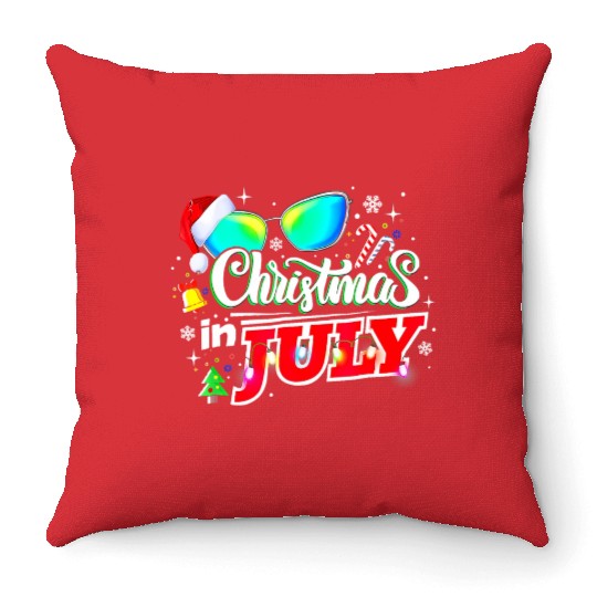 Christmas In July Santa Hat Sunglasses Summer Throw Pillows