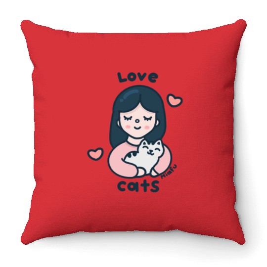 Kawaii Cat Lover Throw Pillows