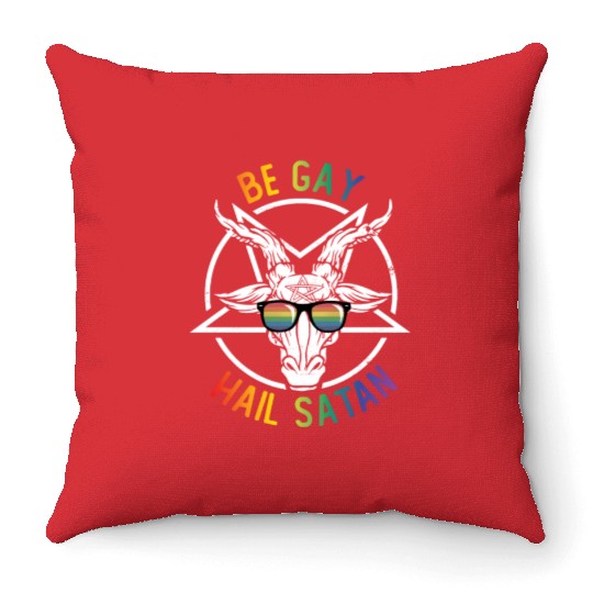 Rainbow Satan Lgbt Goth Gay Pride Baphomet Be Gay Throw Pillows