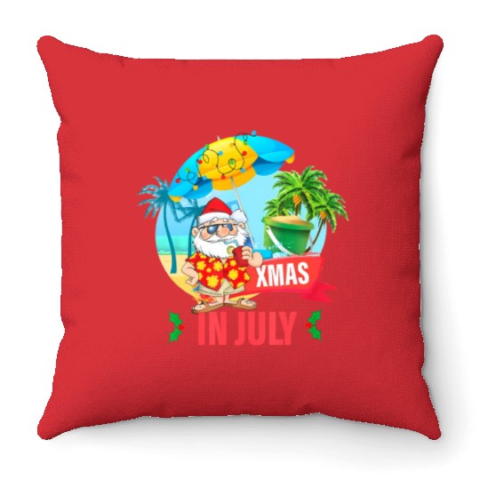Christmas in July santa hat Xmas funny Summer Throw Pillows