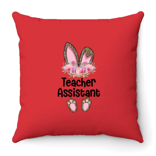 Easter Bunny Ear Teacher Leopard Teacher Assistant Throw Pillows