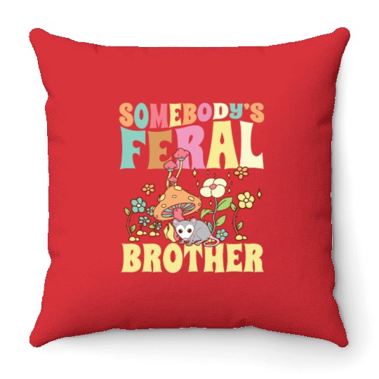 Somebody's Feral Brother Wild Bro Opossum Groovy Throw Pillows