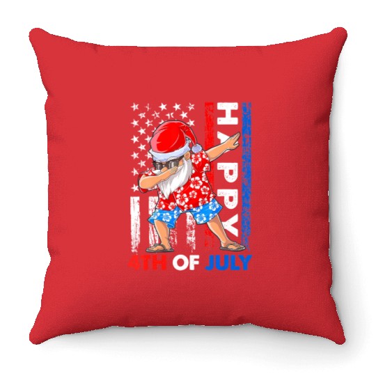 Summer Santa Dabbing Happy Christmas In July 4th Throw Pillows