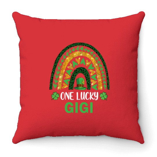 One Lucky Gigi St Patric Day Shamrock Rainbow Throw Pillows