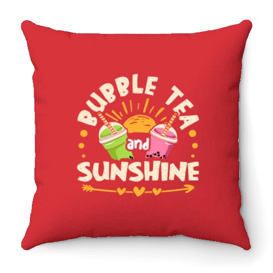 Bubble Tea And Sunshine Boba Tea Drinker Throw Pillows