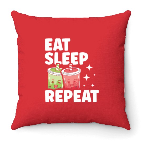 Eat Sleep Boba Tea Repeat Bubble Tea Lover Drinker Throw Pillows
