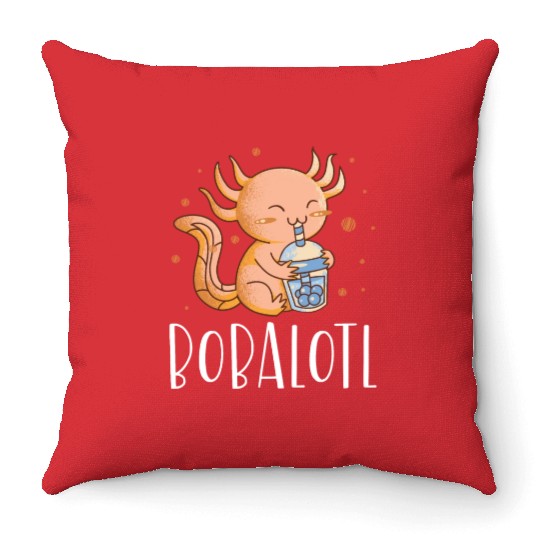 Bobalotl Bubble Tea Lover Boba Tea Drinker Axolotl Throw Pillows
