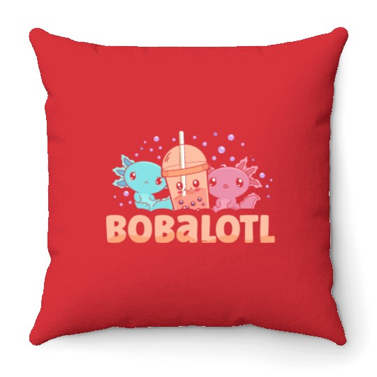 Bobalotl Bubble Tea Lover Boba Tea Drinker Axolotl Throw Pillows