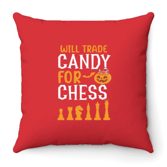 Chess Halloween Trick Or Treat Chess Board Game Throw Pillows