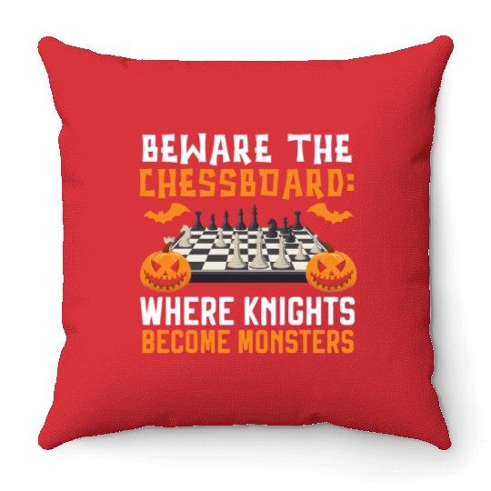 Chess Halloween Trick Or Treat Chess Board Game Throw Pillows