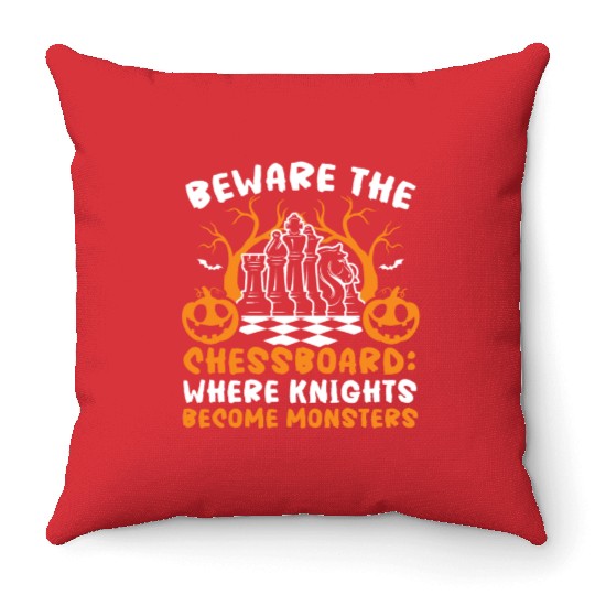 Chess Halloween Trick Or Treat Chess Board Game Throw Pillows