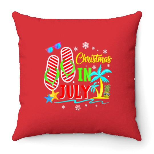 Christmas In July Flip Flops Funny Beach Summer Throw Pillows
