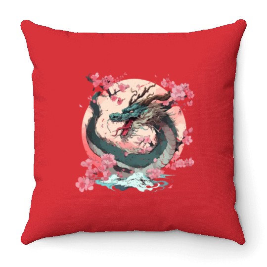 Japanese Dragon Cool Fantasy Chinese Asian Dragon Throw Pillows