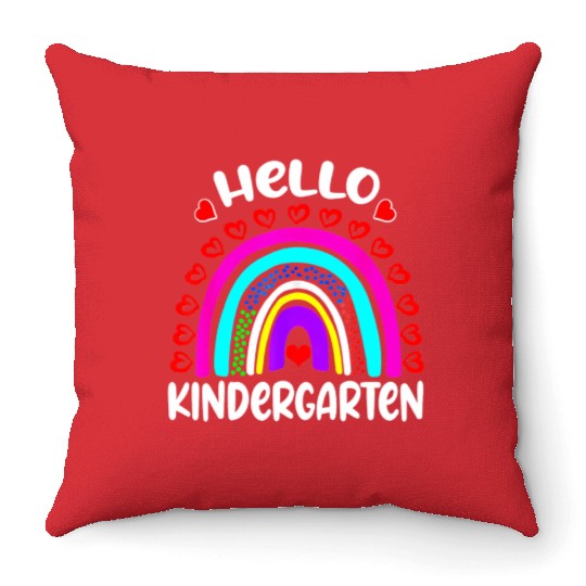 Hello Kindergarten Rainbow Heart Back To School Throw Pillows