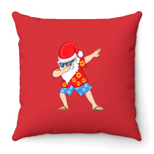 Christmas in July Santa Hawaiian Dabbing Santa Throw Pillows