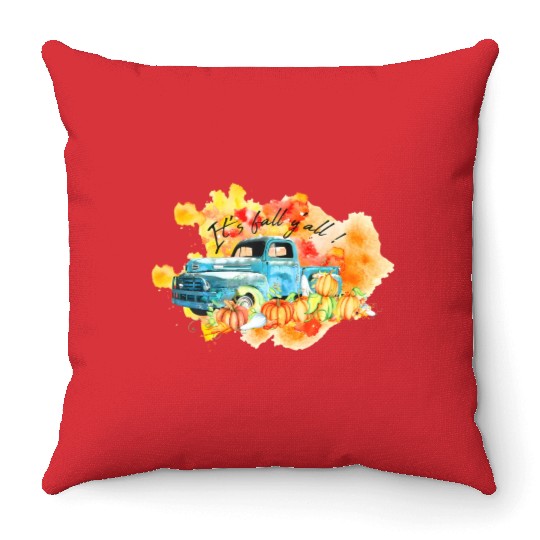 Vintage Fall Truck Pumpkins Autumn Leaves It's Throw Pillows