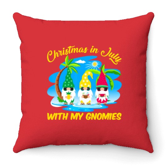 Christmas In July With My Gnomies Beach Summer Throw Pillows
