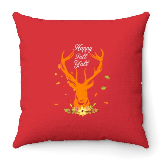 Hy Deer Fall Happy Fall Yall Autumn Leaves Throw Pillows