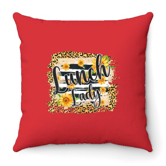 Leopard Sunflower Lunch Lady First Day Back To Throw Pillows
