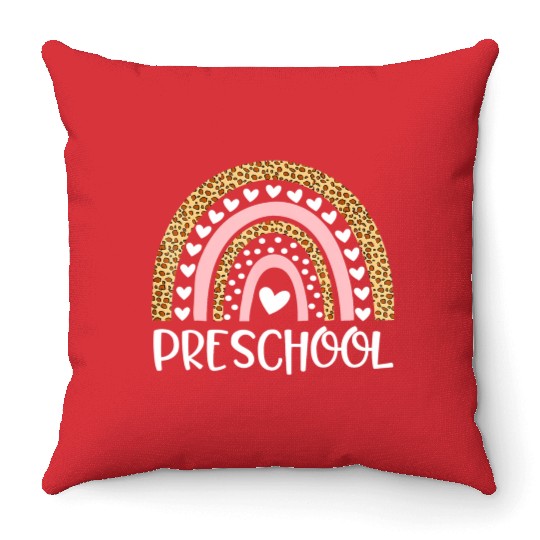 Preschool Teacher Leopard Rainbow Teacher Back To Throw Pillows