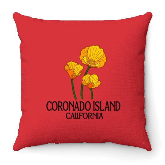 Coronado Island California Ca Poppy Flower State Throw Pillows
