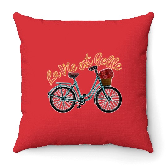 La Vie Est Belle French Bicycle France Francophile Throw Pillows