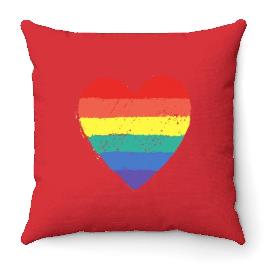 rainbow heart Throw Pillows