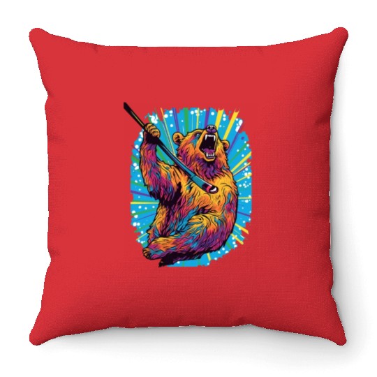 Golfer Grizzly Bear Golf Club Golfing Golf Player Throw Pillows