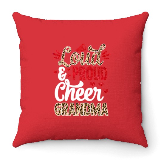 Cheer Grandma Biggest Fan Leopard Print And Pom Po Throw Pillows