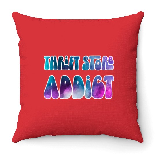 Thrift Store Addict blue purple watercolor Throw Pillows