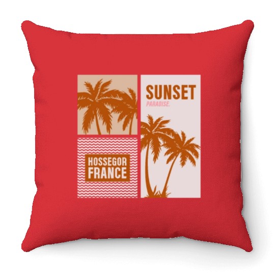Sunset Paradise Hossegor France Throw Pillows