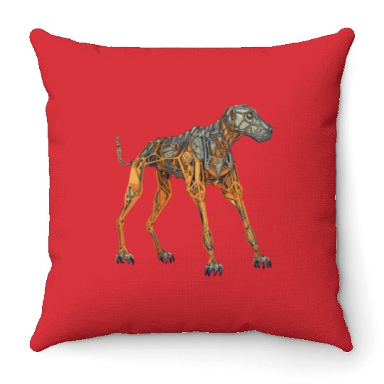 Doberman Cyborg Dog in Orange Throw Pillows
