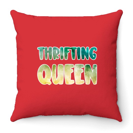 Thrifting Queen green yellow watercolor Throw Pillows