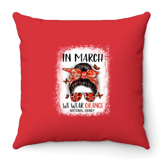Bleached In March We Wear Orange National Ney Throw Pillows